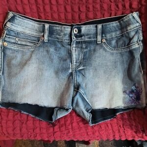 Floral Embroidered Blue Jean Shorts